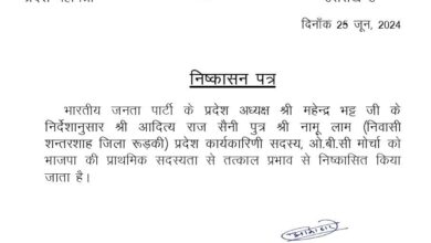 भाजपा ने ओबीसी मोर्चा के कार्यकारिणी सदस्य आदित्य राज को पार्टी से निकाला, दुष्कर्म का मुकदमा दर्ज